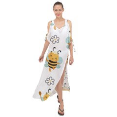 Art Bee Pattern Design Wallpaper Background Maxi Chiffon Cover Up Dress by Ravend