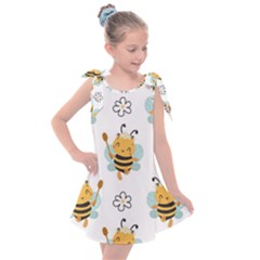 Art Bee Pattern Design Wallpaper Background Kids  Tie Up Tunic Dress