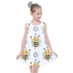 Art Bee Pattern Design Wallpaper Background Kids  Summer Dress by Ravend