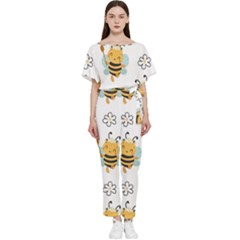 Art Bee Pattern Design Wallpaper Background Batwing Lightweight Chiffon Jumpsuit by Ravend