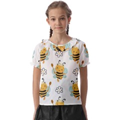 Art Bee Pattern Design Wallpaper Background Kids  Frill Chiffon Blouse by Ravend