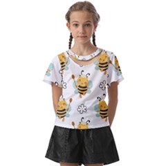 Art Bee Pattern Design Wallpaper Background Kids  Front Cut Tee by Ravend