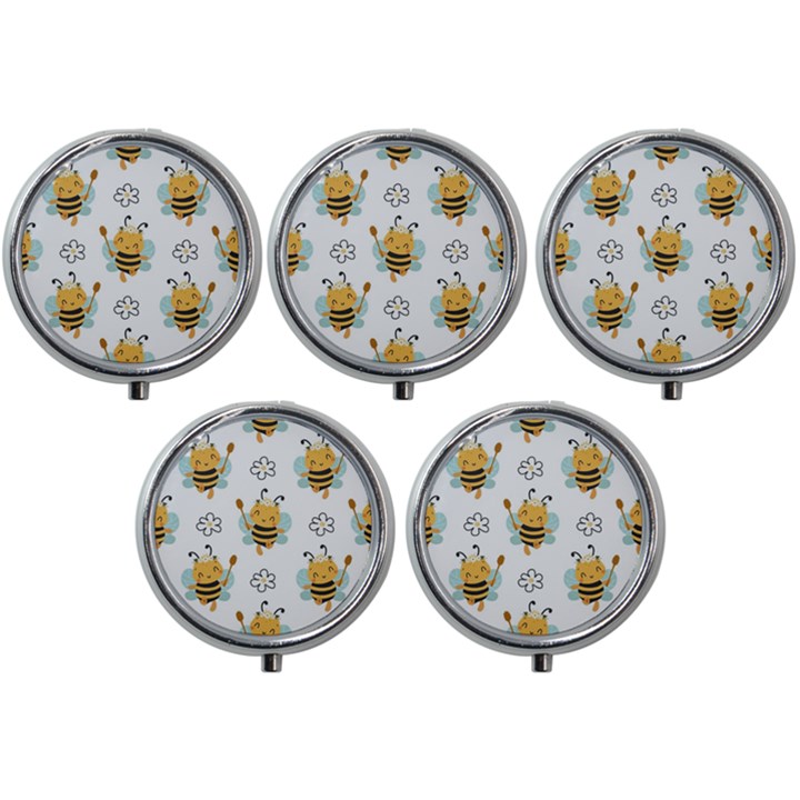 Art Bee Pattern Design Wallpaper Background Mini Round Pill Box (Pack of 5)