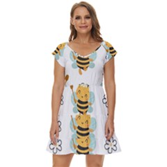 Art Bee Pattern Design Wallpaper Background Short Sleeve Tiered Mini Dress by Ravend