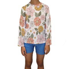 Flower Petals Plants Floral Print Pattern Design Kids  Long Sleeve Swimwear by Ravend