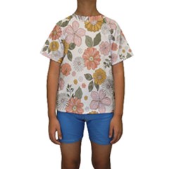 Flower Petals Plants Floral Print Pattern Design Kids  Short Sleeve Swimwear by Ravend