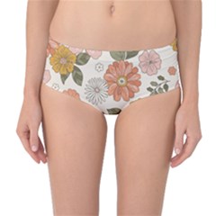 Flower Petals Plants Floral Print Pattern Design Mid-waist Bikini Bottoms by Ravend