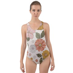 Flower Petals Plants Floral Print Pattern Design Cut-out Back One Piece Swimsuit by Ravend