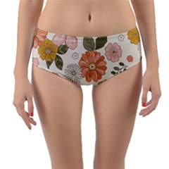 Flower Petals Plants Floral Print Pattern Design Reversible Mid-waist Bikini Bottoms by Ravend