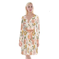 Flower Petals Plants Floral Print Pattern Design Long Sleeve Velvet Front Wrap Dress by Ravend