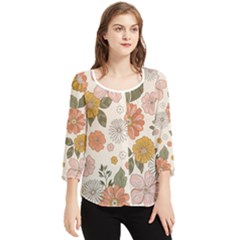 Flower Petals Plants Floral Print Pattern Design Chiffon Quarter Sleeve Blouse by Ravend