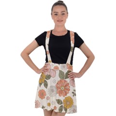 Flower Petals Plants Floral Print Pattern Design Velvet Suspender Skater Skirt by Ravend