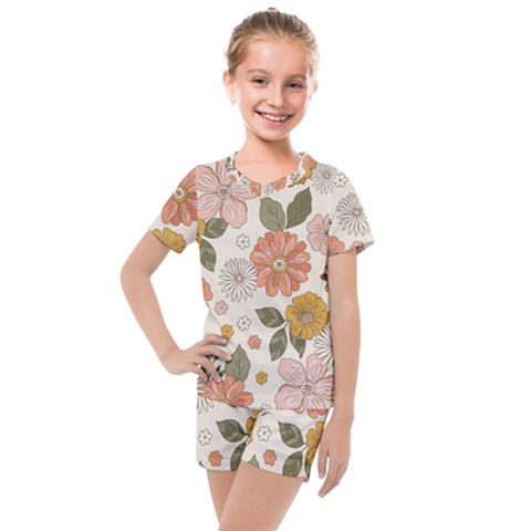 Flower Petals Plants Floral Print Pattern Design Kids  Mesh Tee And Shorts Set by Ravend