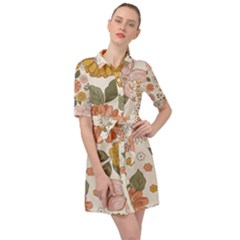 Flower Petals Plants Floral Print Pattern Design Belted Shirt Dress by Ravend