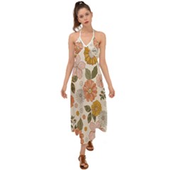 Flower Petals Plants Floral Print Pattern Design Halter Tie Back Dress  by Ravend