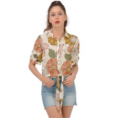 Flower Petals Plants Floral Print Pattern Design Tie Front Shirt  by Ravend