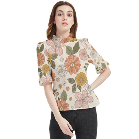 Flower Petals Plants Floral Print Pattern Design Frill Neck Blouse by Ravend