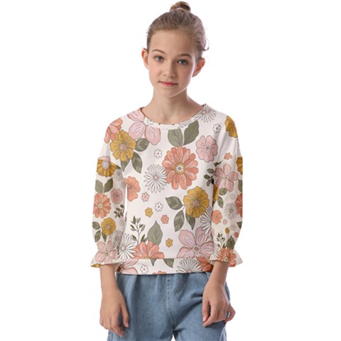 Flower Petals Plants Floral Print Pattern Design Kids  Cuff Sleeve Top by Ravend