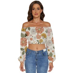 Flower Petals Plants Floral Print Pattern Design Long Sleeve Crinkled Weave Crop Top by Ravend