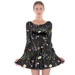 Flowers Floral Pattern Floral Print Background Long Sleeve Skater Dress by Ravend