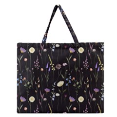 Flowers Floral Pattern Floral Print Background Zipper Large Tote Bag by Ravend