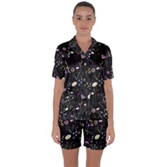 Flowers Floral Pattern Floral Print Background Satin Short Sleeve Pajamas Set by Ravend