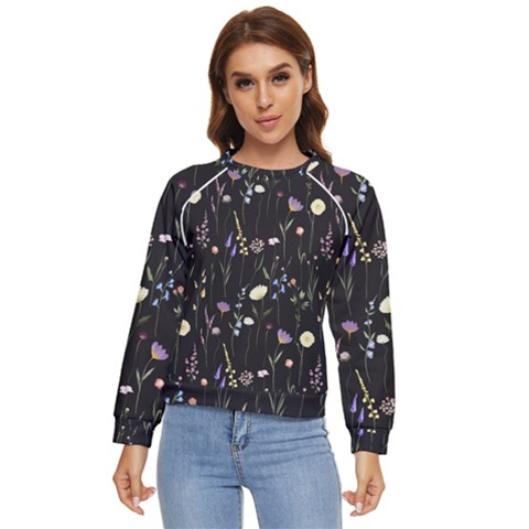 Flowers Floral Pattern Floral Print Background Women s Long Sleeve Raglan Tee by Ravend