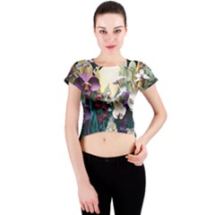 Ai Generated Flower Orchids Bloom Flora Nature Crew Neck Crop Top by Ravend