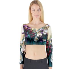 Ai Generated Flower Orchids Bloom Flora Nature Long Sleeve Crop Top by Ravend