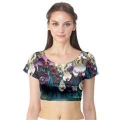 Ai Generated Flower Orchids Bloom Flora Nature Short Sleeve Crop Top by Ravend