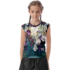 Ai Generated Flower Orchids Bloom Flora Nature Kids  Raglan Cap Sleeve Tee by Ravend