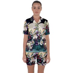 Ai Generated Flower Orchids Bloom Flora Nature Satin Short Sleeve Pajamas Set by Ravend