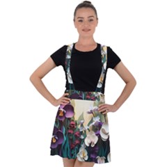 Ai Generated Flower Orchids Bloom Flora Nature Velvet Suspender Skater Skirt by Ravend