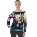 Ai Generated Flower Orchids Bloom Flora Nature Off Shoulder Long Sleeve Velour Top View1