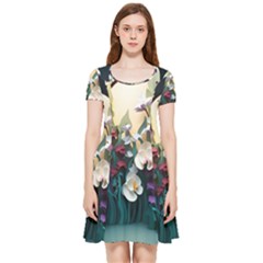 Ai Generated Flower Orchids Bloom Flora Nature Inside Out Cap Sleeve Dress by Ravend