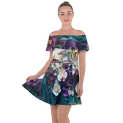 Ai Generated Flower Orchids Bloom Flora Nature Off Shoulder Velour Dress by Ravend