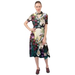 Ai Generated Flower Orchids Bloom Flora Nature Keyhole Neckline Chiffon Dress