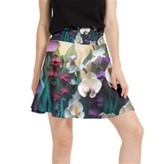 Ai Generated Flower Orchids Bloom Flora Nature Waistband Skirt by Ravend