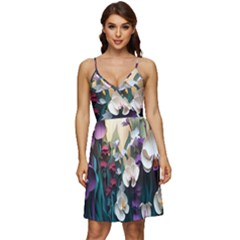 Ai Generated Flower Orchids Bloom Flora Nature V-neck Pocket Summer Dress  by Ravend