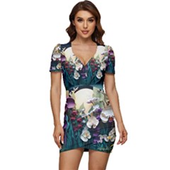 Ai Generated Flower Orchids Bloom Flora Nature Low Cut Cap Sleeve Mini Dress by Ravend