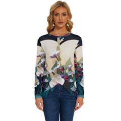 Ai Generated Flower Orchids Bloom Flora Nature Long Sleeve Crew Neck Pullover Top by Ravend