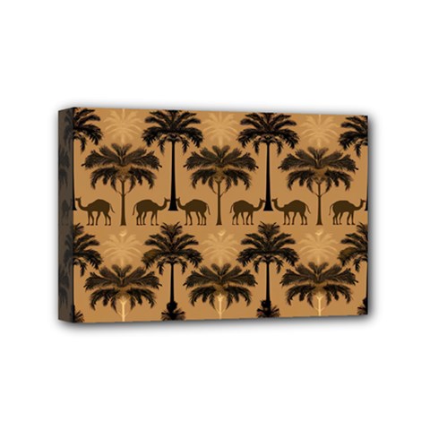 Ai Generated Camels Palm Trees Pattern Mini Canvas 6  X 4  (stretched) by Ravend