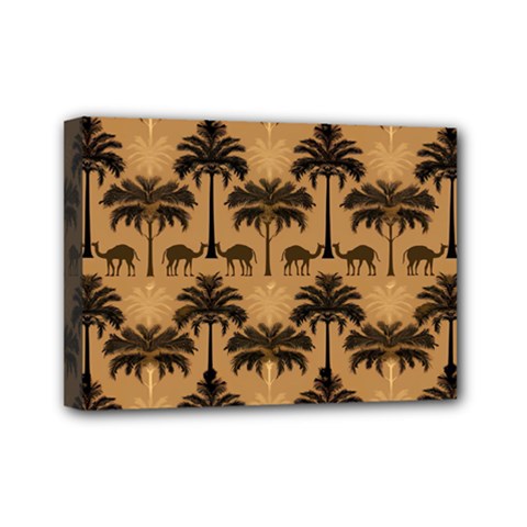 Ai Generated Camels Palm Trees Pattern Mini Canvas 7  X 5  (stretched) by Ravend