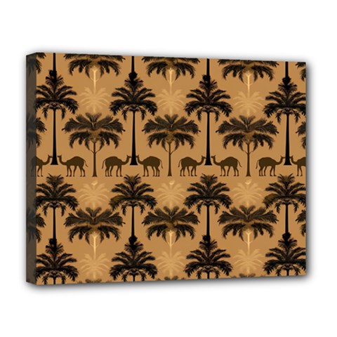 Ai Generated Camels Palm Trees Pattern Canvas 14  X 11  (stretched) by Ravend