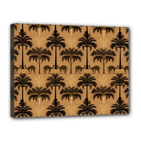 Ai Generated Camels Palm Trees Pattern Canvas 16  X 12  (stretched) by Ravend