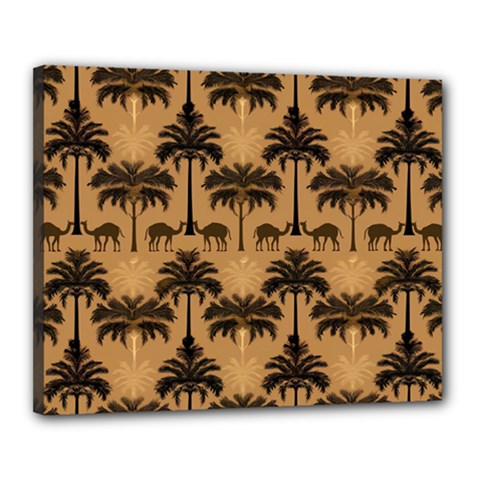 Ai Generated Camels Palm Trees Pattern Canvas 20  X 16  (stretched) by Ravend