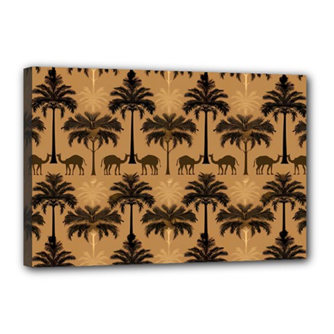 Ai Generated Camels Palm Trees Pattern Canvas 18  X 12  (stretched) by Ravend