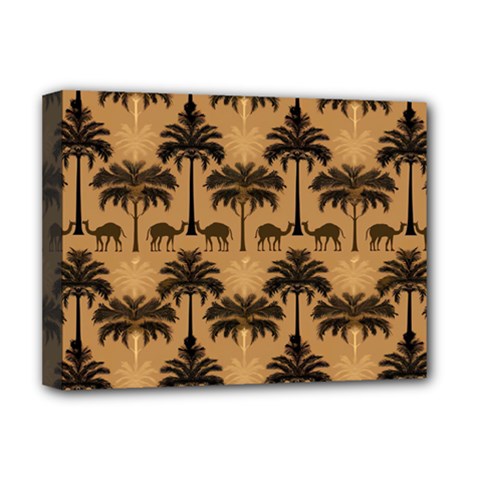 Ai Generated Camels Palm Trees Pattern Deluxe Canvas 16  X 12  (stretched)  by Ravend