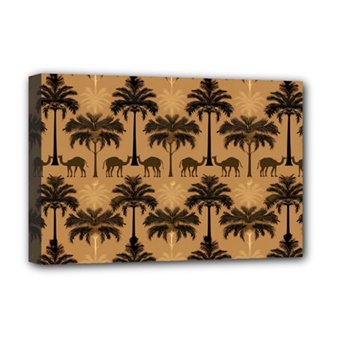 Ai Generated Camels Palm Trees Pattern Deluxe Canvas 18  X 12  (stretched) by Ravend