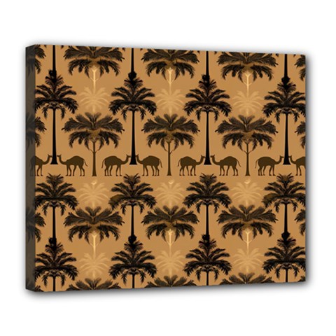 Ai Generated Camels Palm Trees Pattern Deluxe Canvas 24  X 20  (stretched) by Ravend